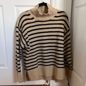 a new day Beige and Black Striped Turtleneck Sweater